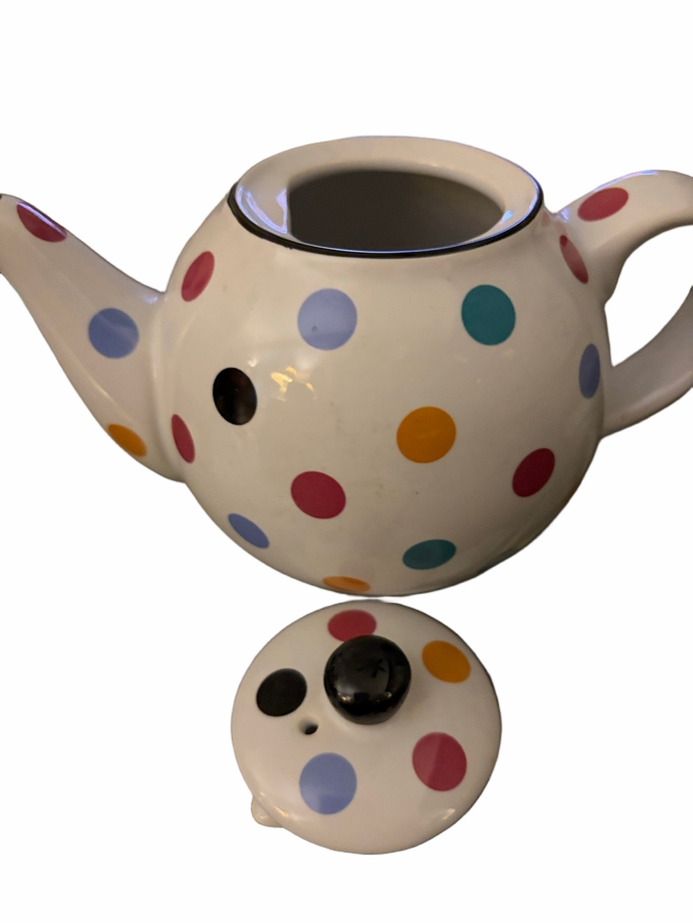 London Pottery chic white multi color poka dot Globe English ceramic TeaPot 2cup - Picture 3 of 6